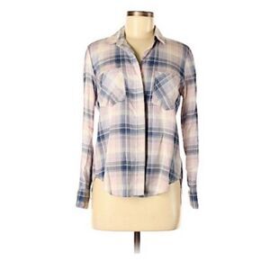 velvet heart womens pink blue plaid long sleeve button down top small